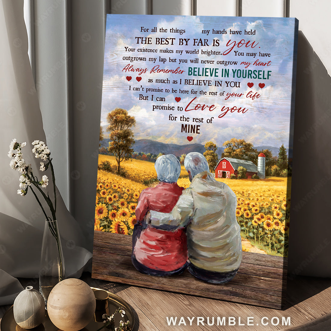 Old couple, Brilliant sunflower field, Always remember believe in yourself - Family Portrait Canvas Prints, Wall Art