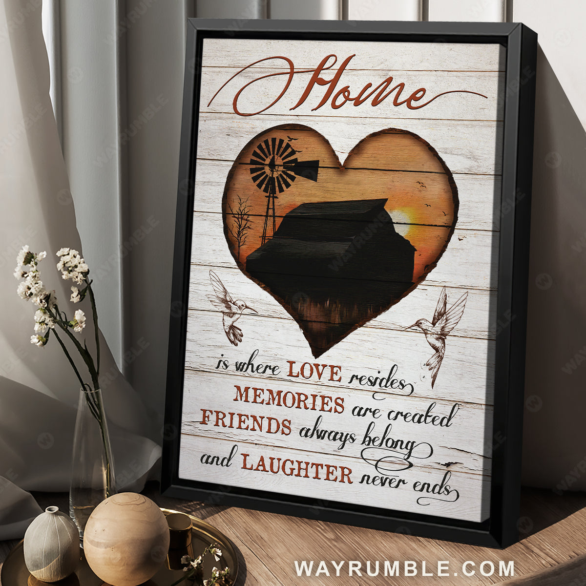 Beautiful sunset, Sweet heart, Hummingbird, Home is where love resides - Family Portrait Canvas Prints, Wall Art