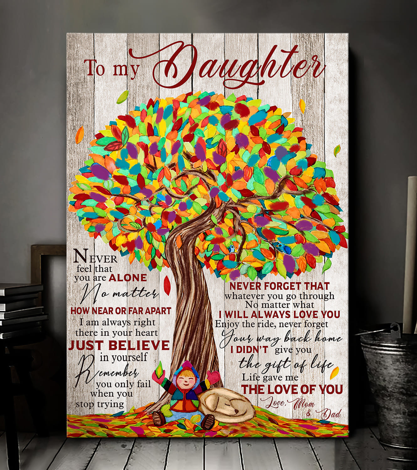 To my daughter, Smiling Child, Colorful tree, Life gave me the love of you - Family Portrait Canvas Prints, Wall Art
