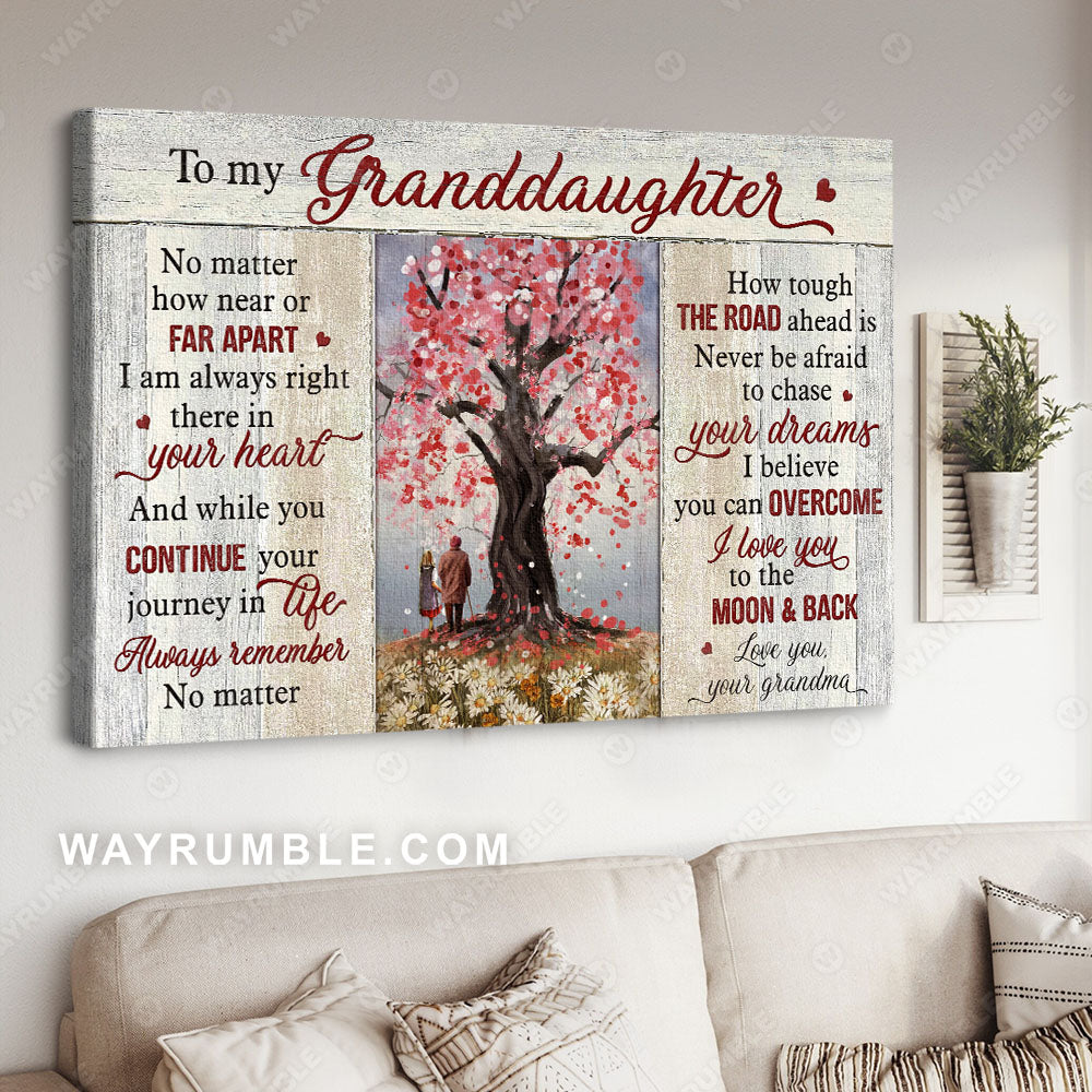 Grandma to granddaughter, Under the cherry blossom tree, I love you to the moon and back - Family Landscape Canvas Prints, Wall Art