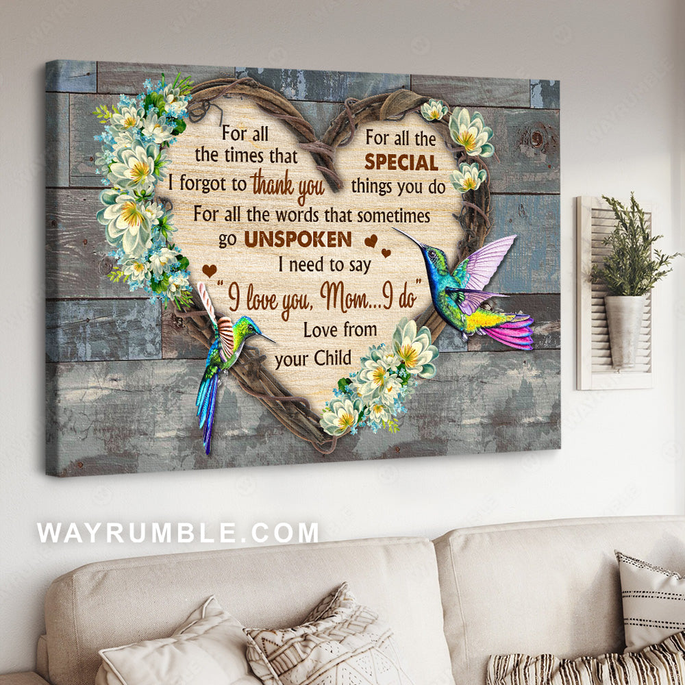 Daughter to mom, Flower heart, Colorful hummingbird, I need to say I love you - Family Landscape Canvas Prints, Wall Art