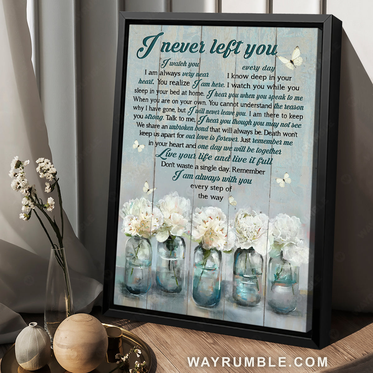 White flower vase, Crystal vase, Pretty butterfly, I never left you - Family Portrait Canvas Prints, Wall Art