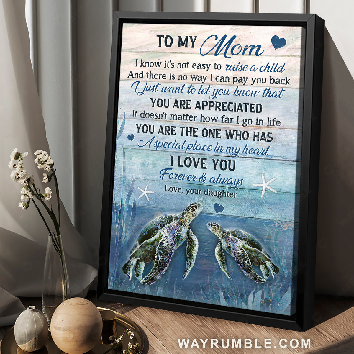 Daughter to mom, Sea turtle, Deep ocean, I love you forever and always - Family Portrait Canvas Prints, Wall Art