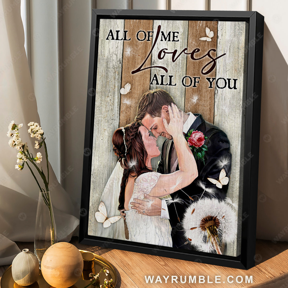 Happy wedding, Dandelion drawing, Red rose, All of me loves all of you - Family Portrait Canvas Prints, Wall Art