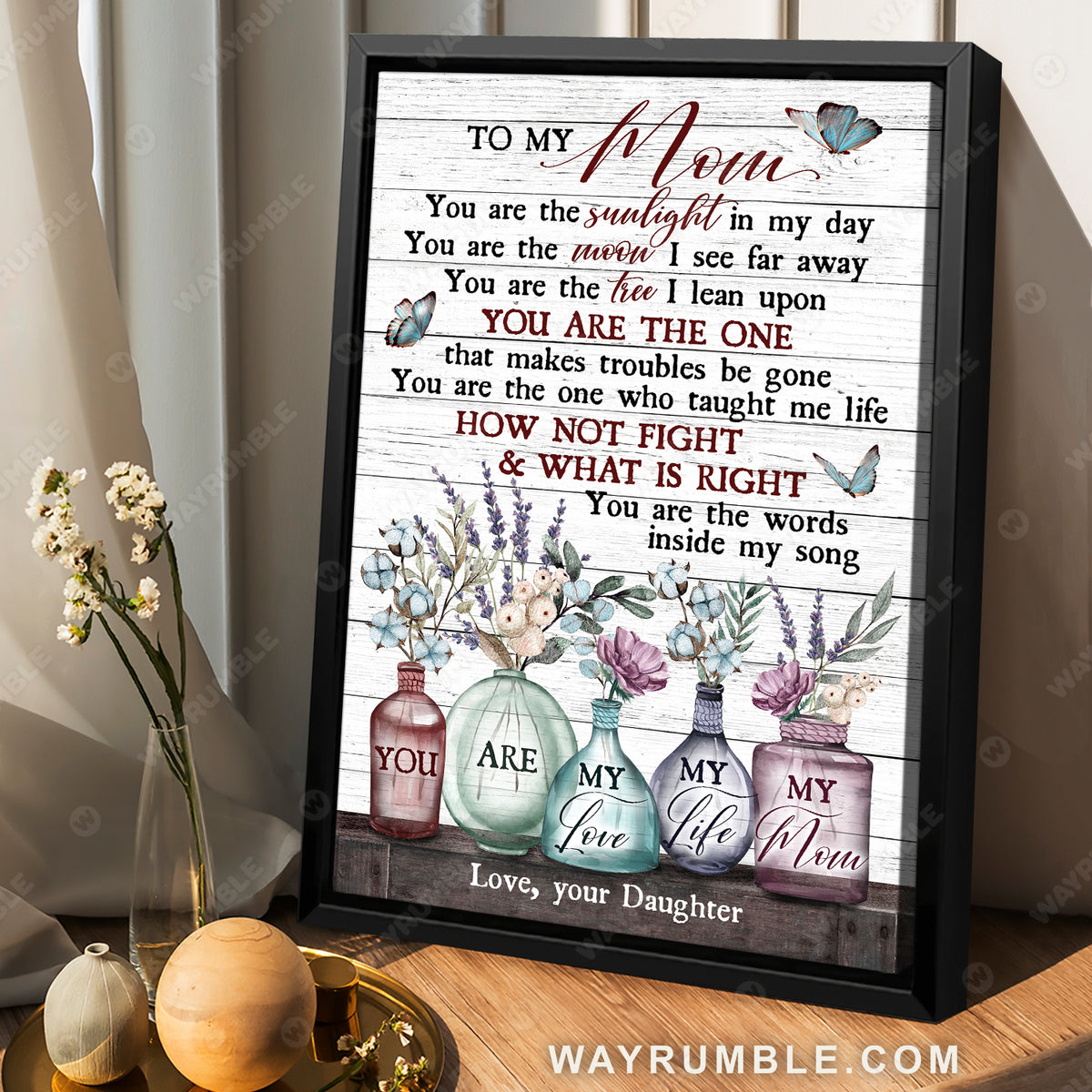 Daughter to mom, Glass bottle, Elegant flower, You are my love, My life, My mom - Family Portrait Canvas Prints, Wall Art