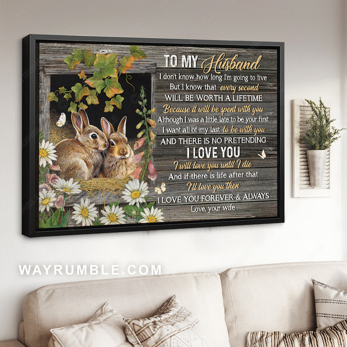 To my husband, Little rabbit, Daisy drawing, I love you forever and always - Family Landscape Canvas Prints, Wall Art