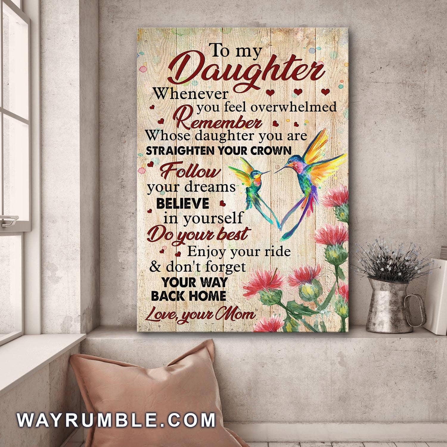 Mom to daughter, Colorful hummingbird, Don't forget your way back home - Family Portrait Canvas Prints, Wall Art