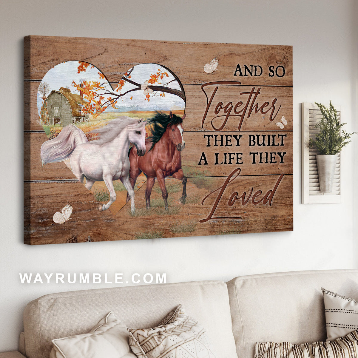 Dream horse, Autumn forest, Heart shape, And so together they built a life they loved - Family Landscape Canvas Prints, Wall Art