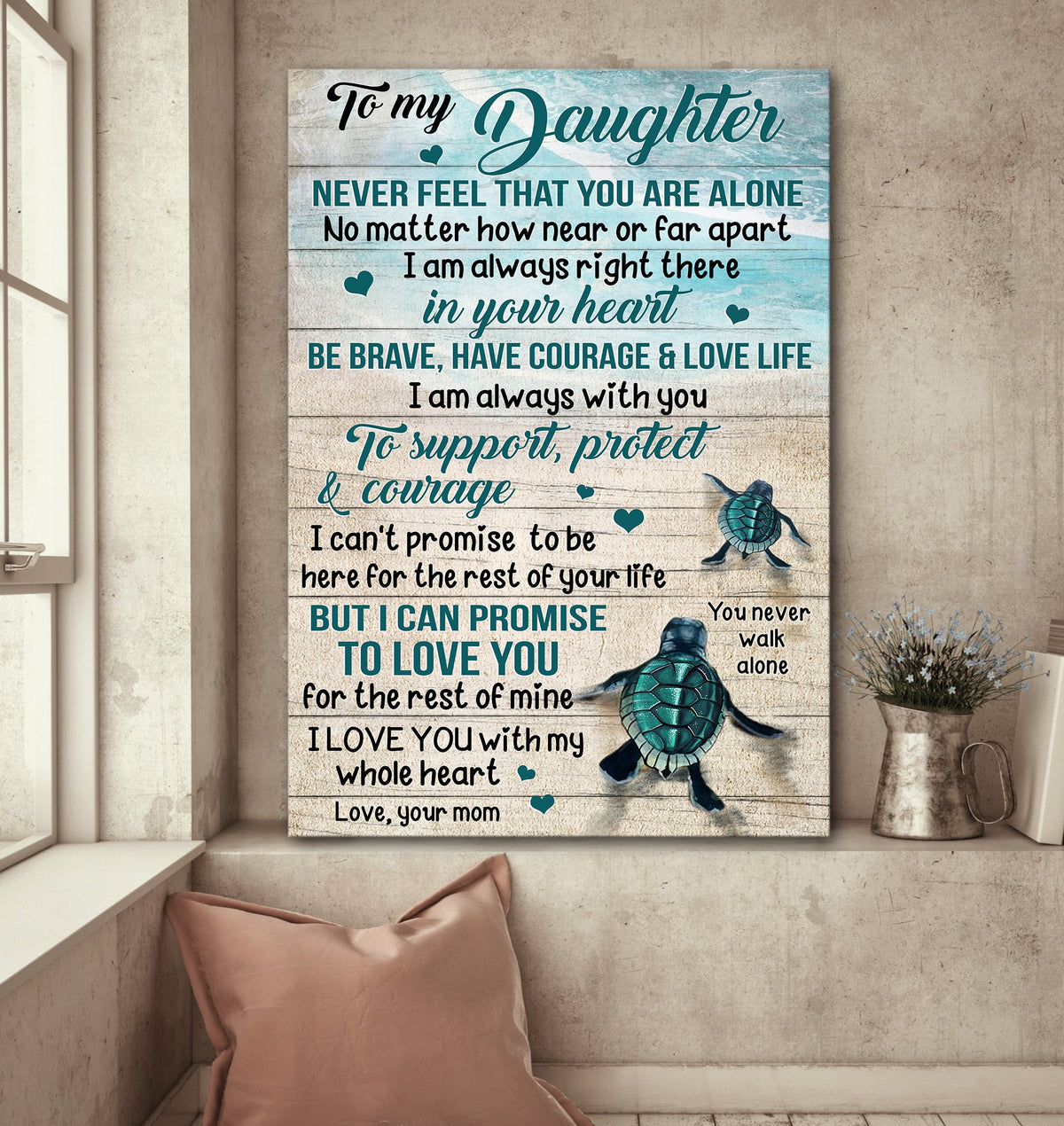 Mom to daughter, Turtle, Into the ocean, Never feel that you are alone - Family Canvas Prints, Wall Art