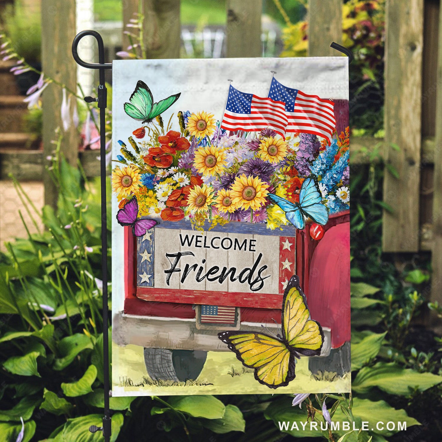 Pretty flower, Green butterfly, Sunflower drawing, Welcome friends - Family Flag