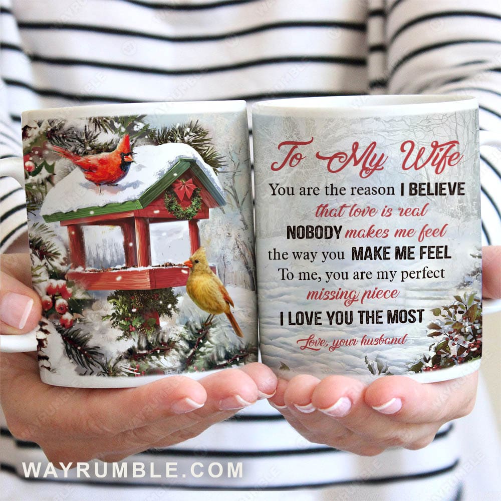 To my wife, Cardinal couple, Birdhouse, Winter garden, I love you the most - Jesus AOP Mug