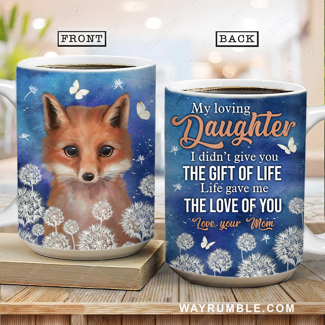 Mom to daughter, The little Fox, Fox painting, Dandelion, Live gave me the love of you - Family AOP Mug