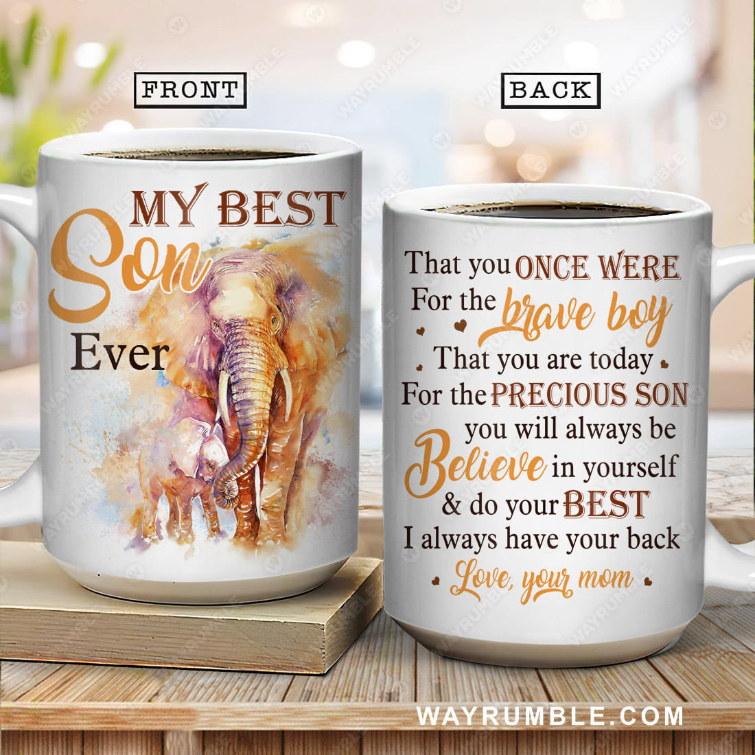 Mom to son, Elephant painting, I always have your back - Family White Mug