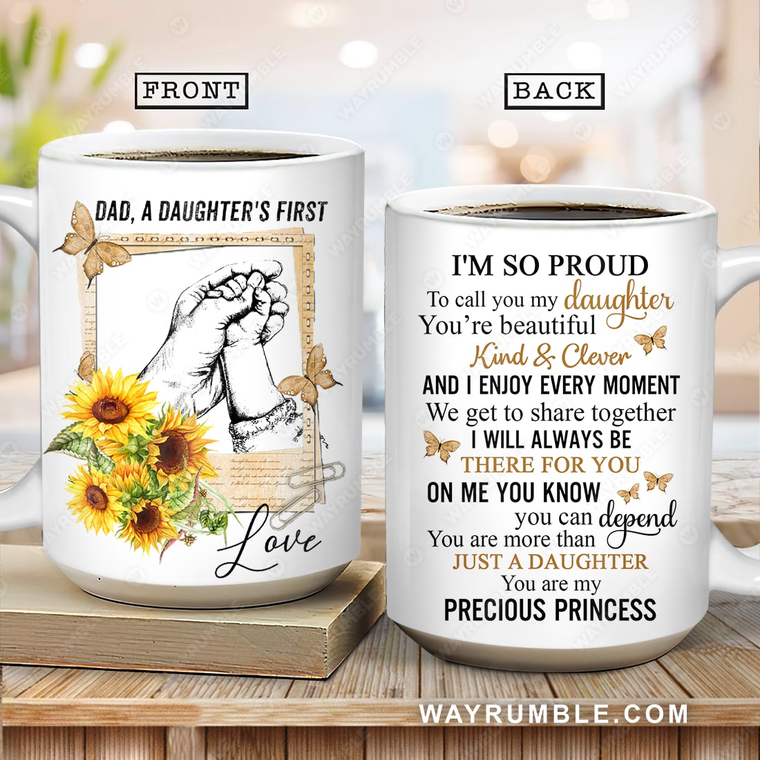 Dad to daughter, Holding little hand, Sunflower, You are my precious princess - Family AOP Mug sample