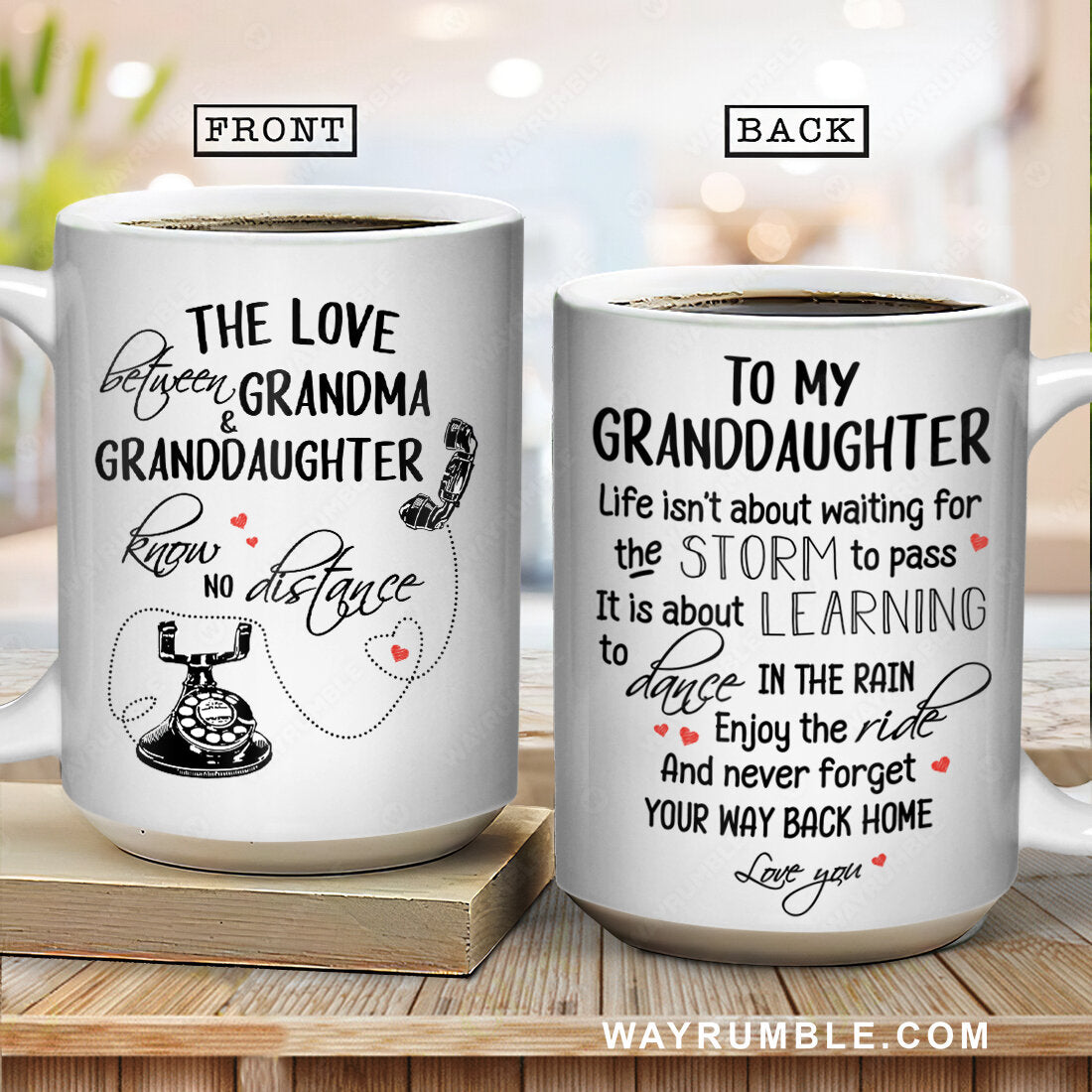 To my granddaughter, Vintage telephone, Red heart, Never forget your way back home - Family White Mug