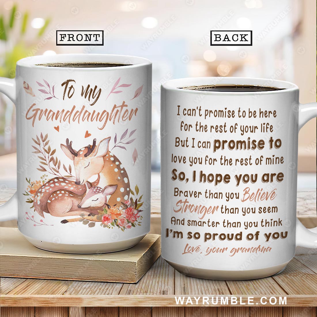 Grandma to granddaughter, Deer drawing, I&#39;m so proud of you - Family White Mug
