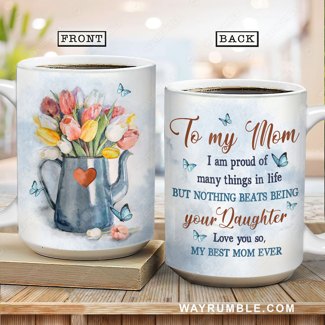 Daughter to mom, Tulip drawing, Vintage painting, I am proud of being your daughter - Family AOP Mug