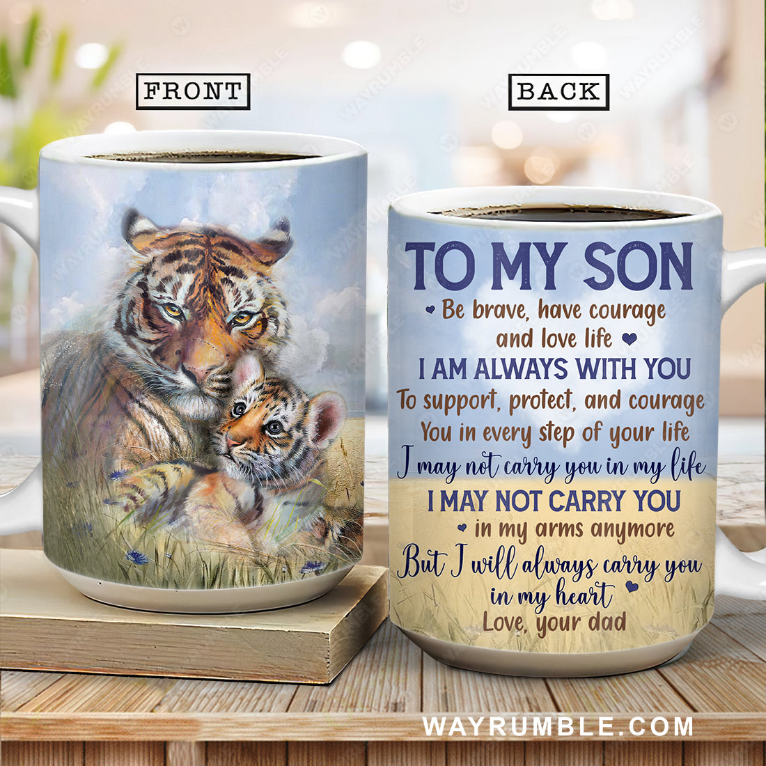 Dad to son, The amazing tiger and his cub, Tiger painting, I will always carry you in my heart - Family AOP Mug