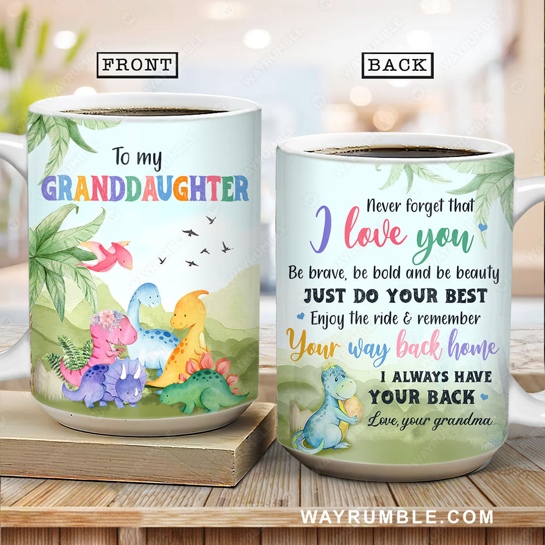 Grandma to granddaughter, Cute Dinosaurs painting, I always have your back - Family AOP Mug
