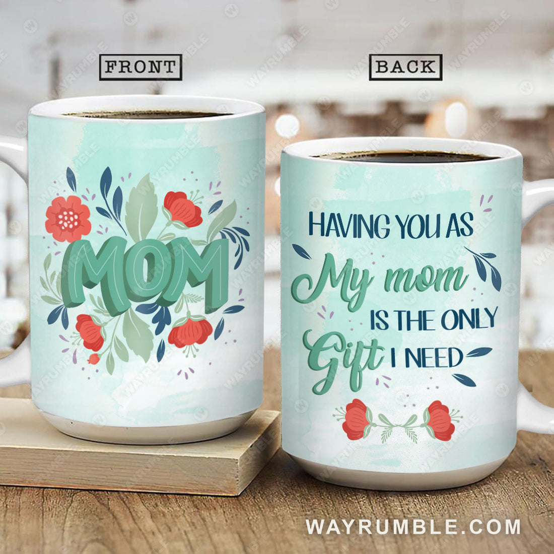 Daughter to mom, Red flower painting, Having you as my mom is the only gift I need - Family AOP Mug