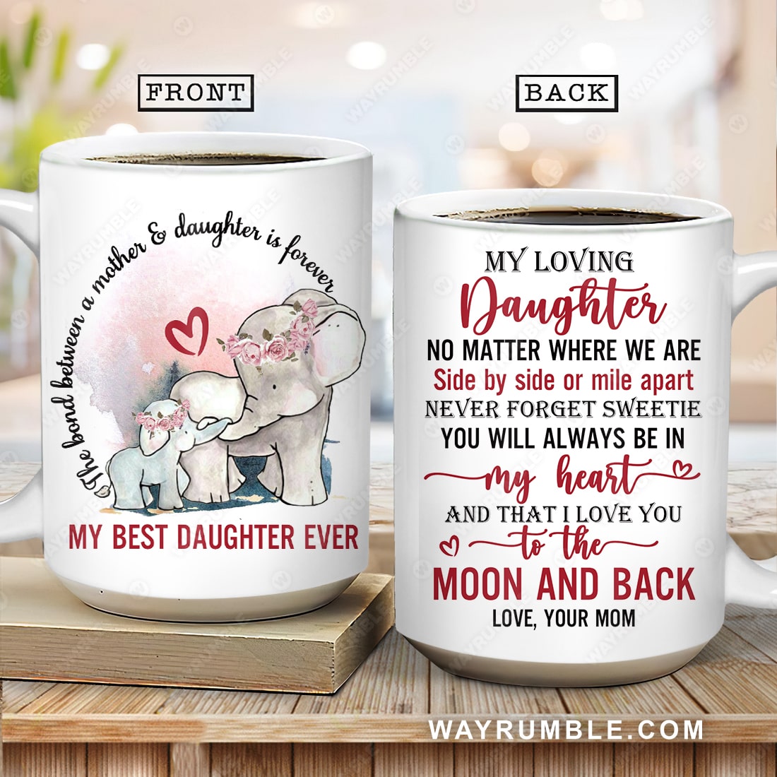 Mom to daughter, Elephant painting, I love you to the moon and back - Family AOP Mug