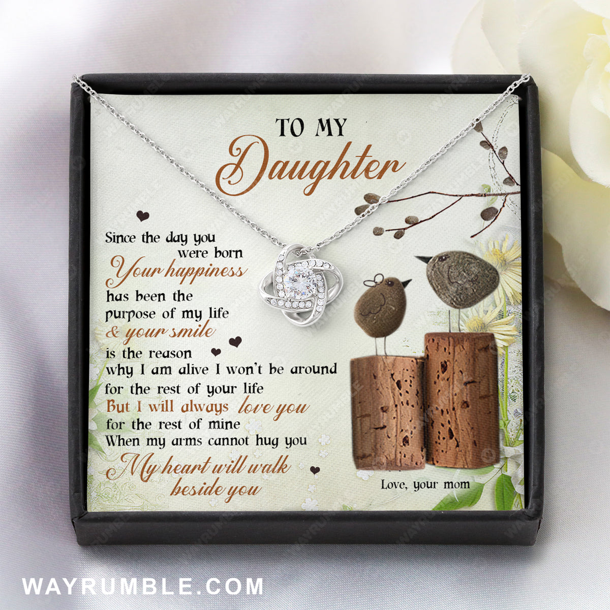 Mom to daughter, Bird pebble, I will always love you - Family Love Knot Necklace with Message Card