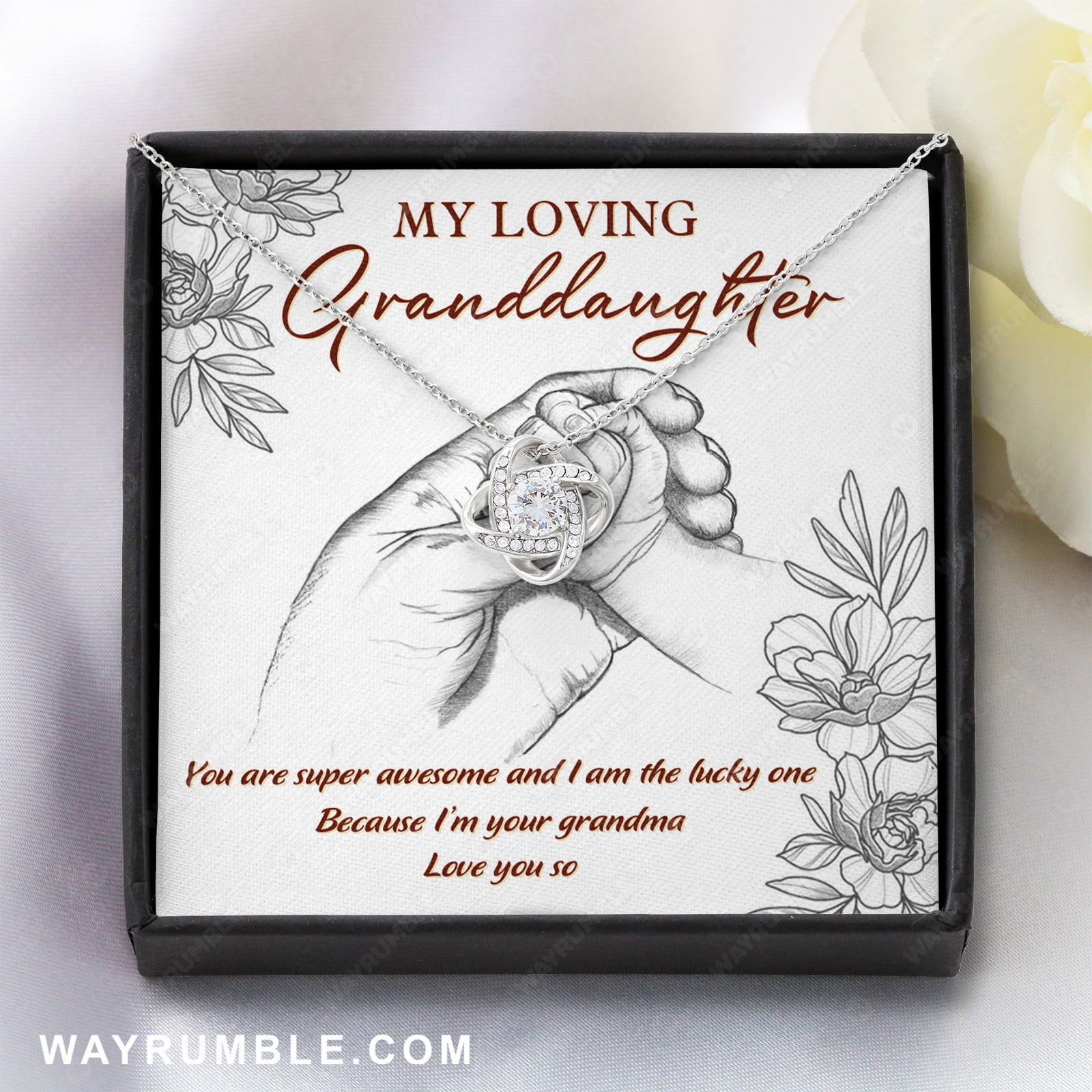 Grandma to granddaughter, Holding hand, You are super awesome - Family Love Knot Necklace with Message Card