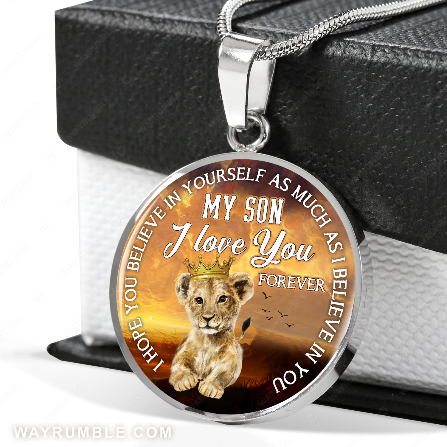 To my son, Lion cub painting, I love you forever - Family Circle Necklace
