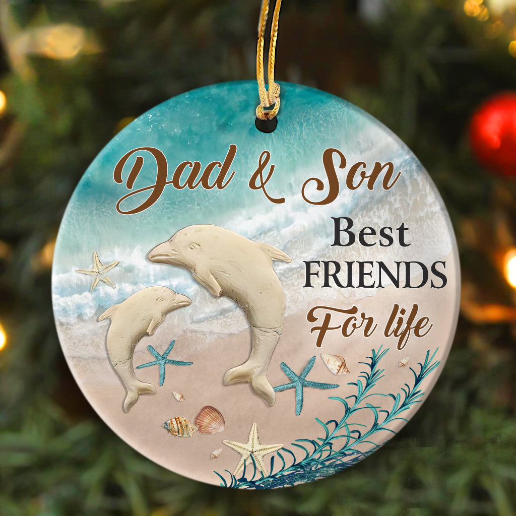 Dad to son - Dolphin - Bestfriend for life - Circle Ceramic Ornament