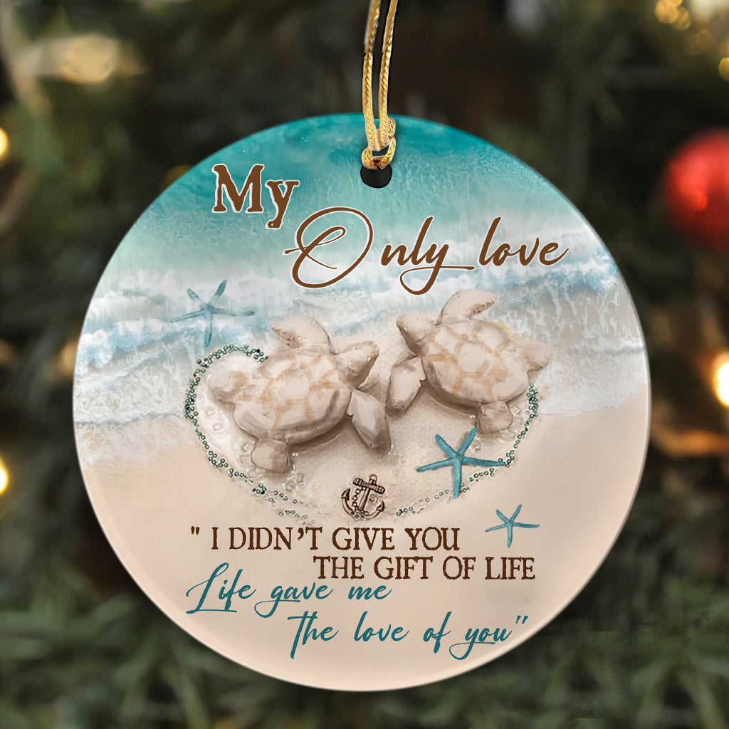 Couple - Turtles on the beach - Life gave me the love of you - Circle Ceramic Ornament
