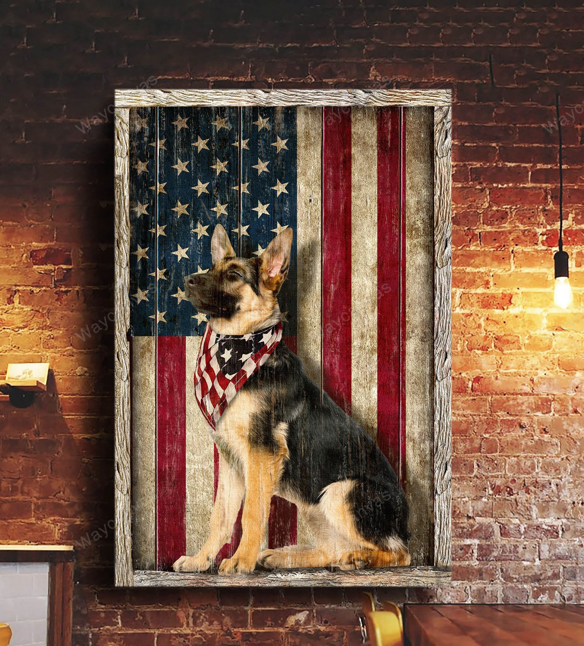 German Shepherd Dog, American Flag - Portrait Dog Canvas Print - Wall Art