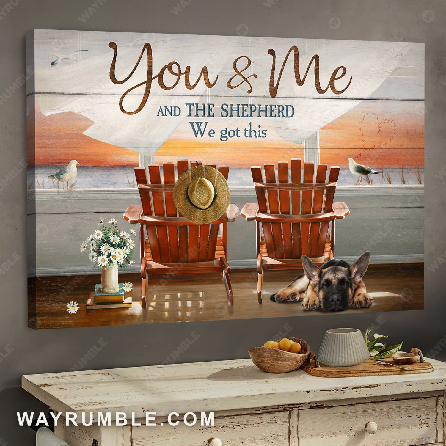 German Shepherd, Sunset painting, Peaceful time, You and me and the Shepherd, We got this - Jesus Landscape Canvas Prints, Wall Art