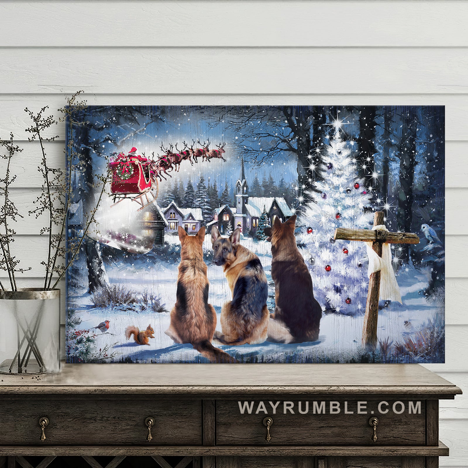 Christmas, Santa Claus, German Shepherd, Santa Clause is coming to town - Jesus Landscape Canvas Prints, Wall Art