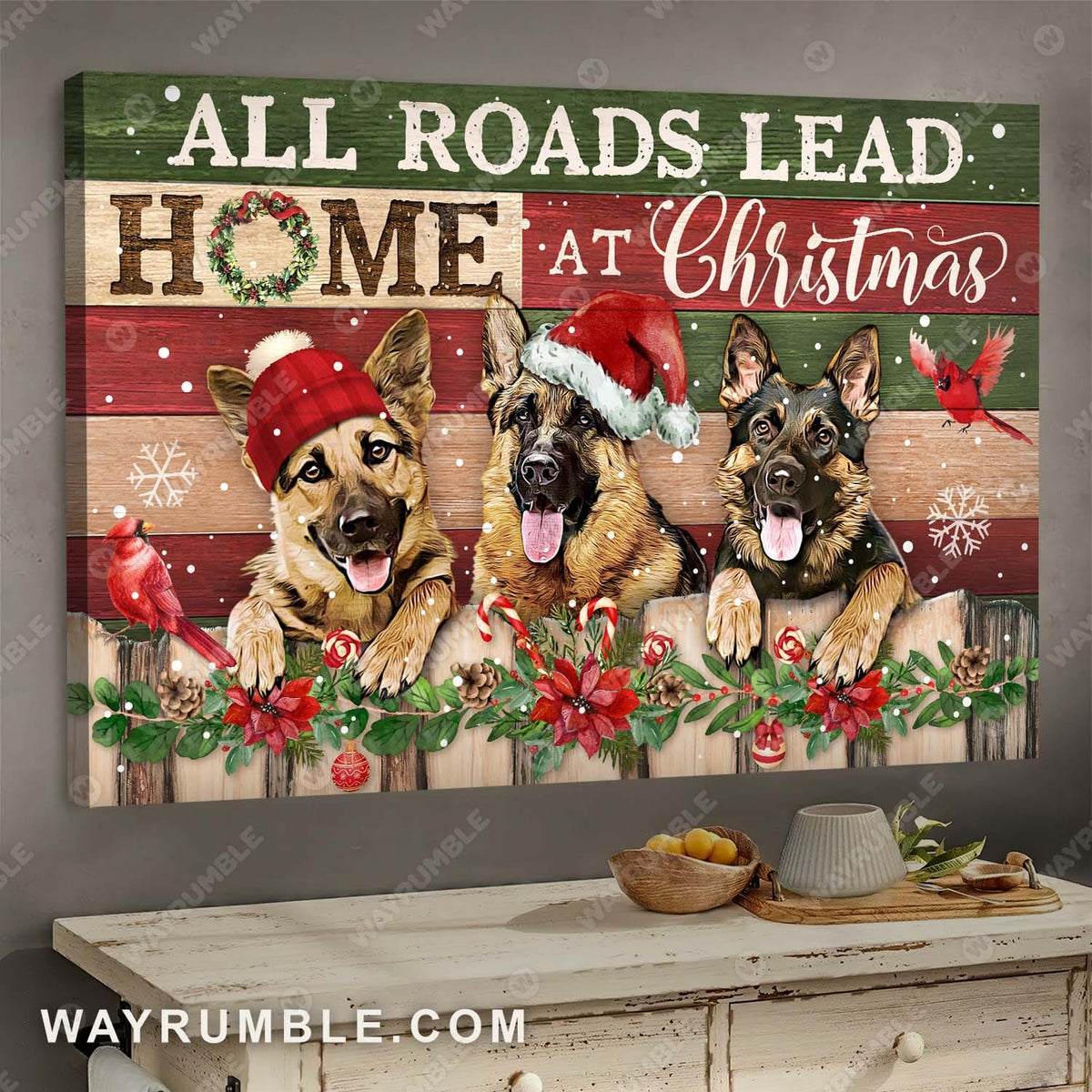 German shepherd dog, Christmas painting, All roads lead home at Christmas - German shepherd Landscape Canvas Prints, Wall ArtGerman shepherd dog, Christmas painting, All roads lead home at Christmas - German shepherd Landscape Canvas Prints, Wall Art