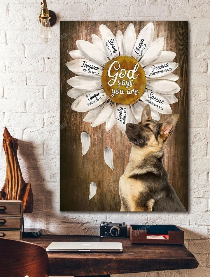 German Shepherd, Daisy flower, Vintage Painting, God says you are - German Shepherd Portrait Canvas Prints, Wall Art