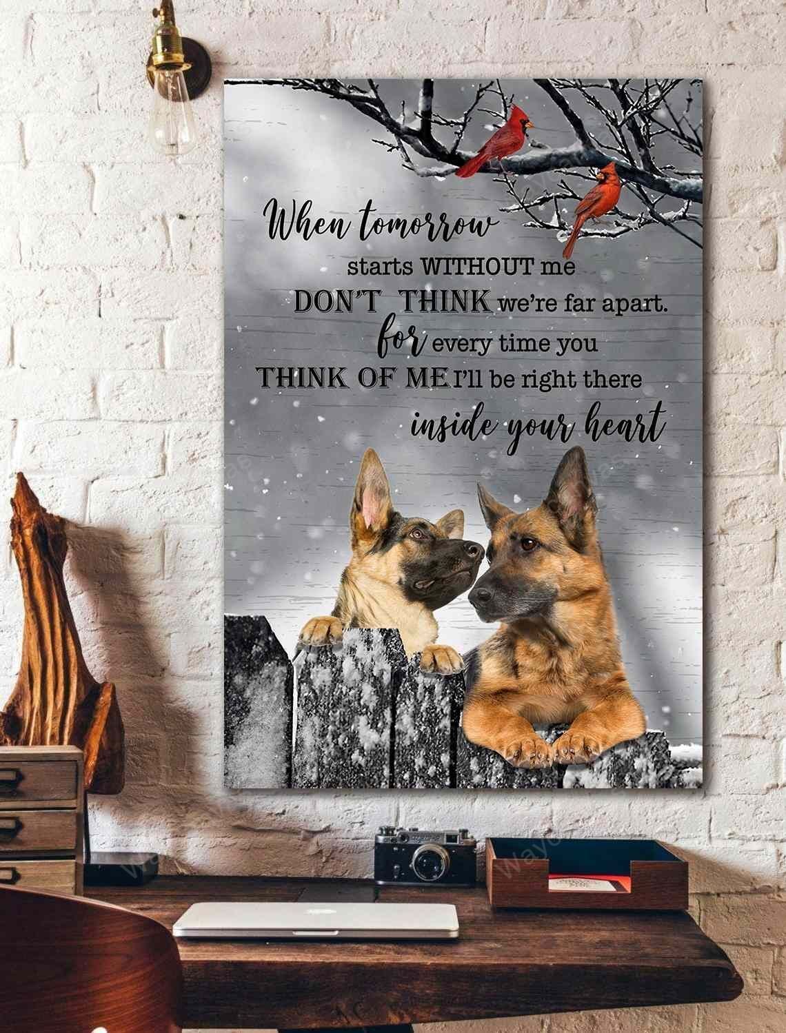 German Shepherd, Snow Day, Cardinal, I&#39;ll be right there inside your heart - German Shepherd Portrait Canvas Prints, Wall Art