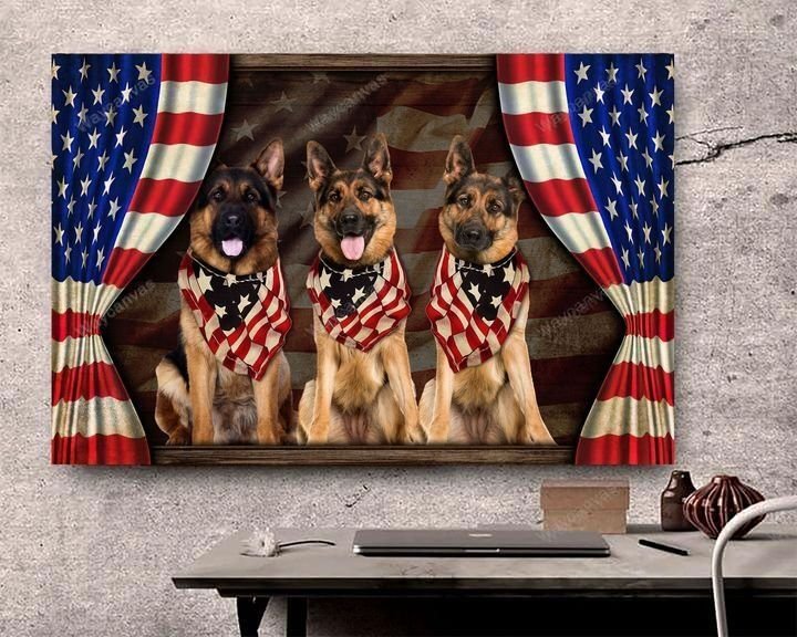 German Shepherd, America Flag, On the stage - German Shepherd Landscape Canvas Prints, Wall Art