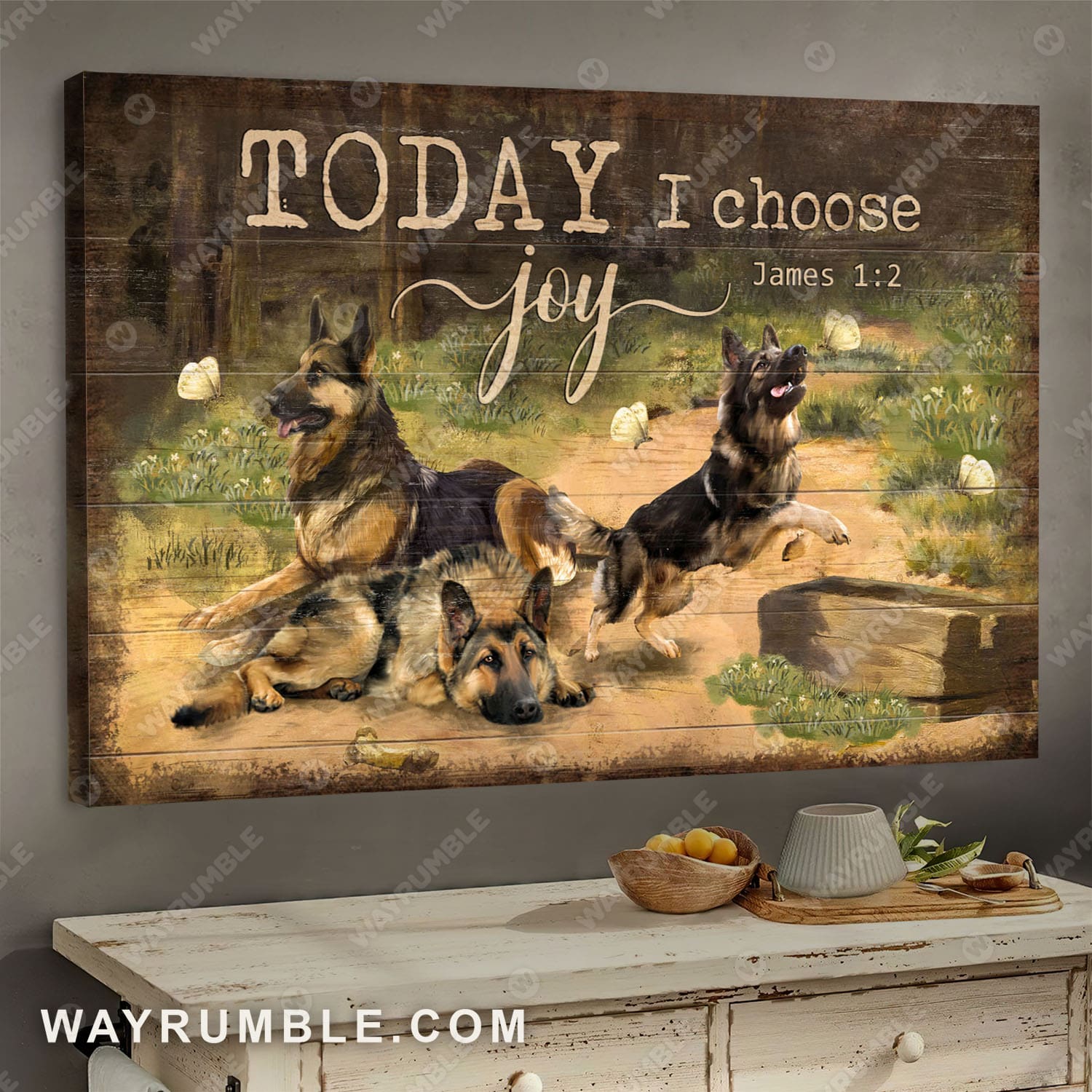 Playing German Shepherd, Butterfly, Today I choose joy - German Shepherd Landscape Canvas Prints, Wall Art