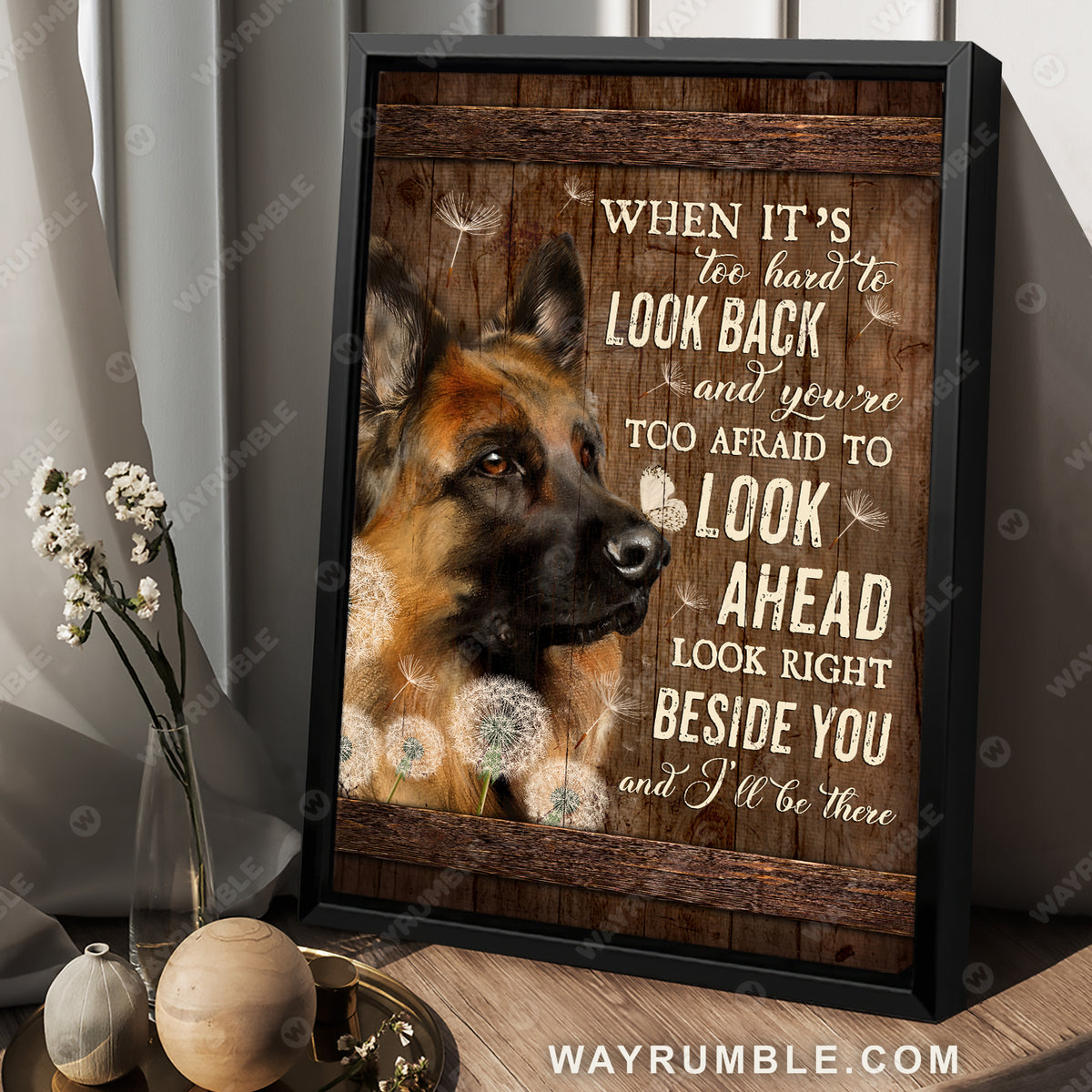 German Shepherd, Best friend, White dandelion, Look right beside you and I&#39;ll be there - Dog Portrait Canvas Prints, Wall Art