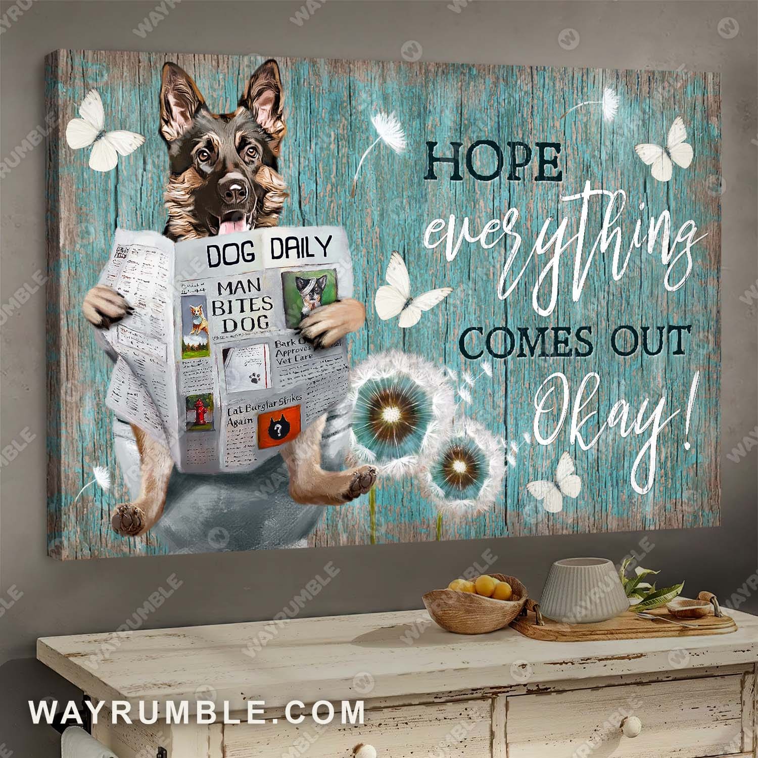 German Shepherd, Dandelion, Daily routine, Hope everything comes out okay - Dog Landscape Canvas Prints, Wall Art