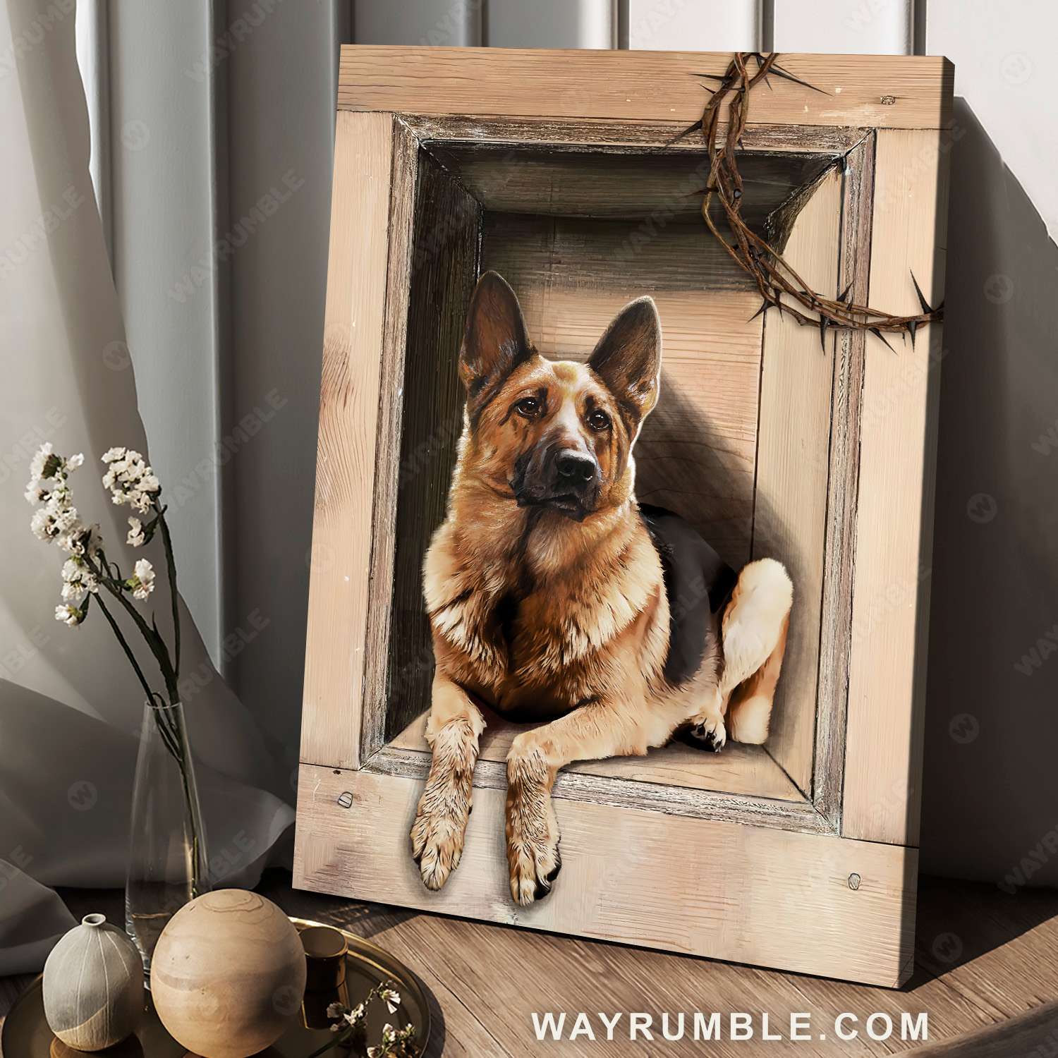 German Shepherd painting, Crown of thorns, Inside the box - Dog Portrait Canvas Prints, Wall Art