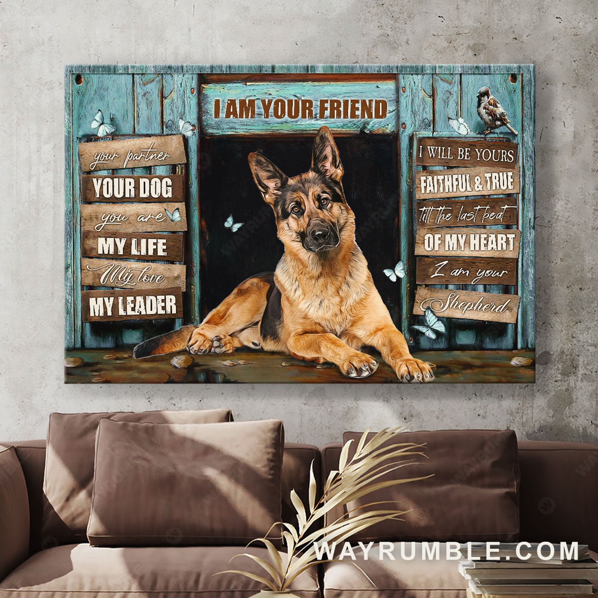 German Shepherd drawing, By the window frame, I am your friend - Dog Landscape Canvas Prints, Wall Art