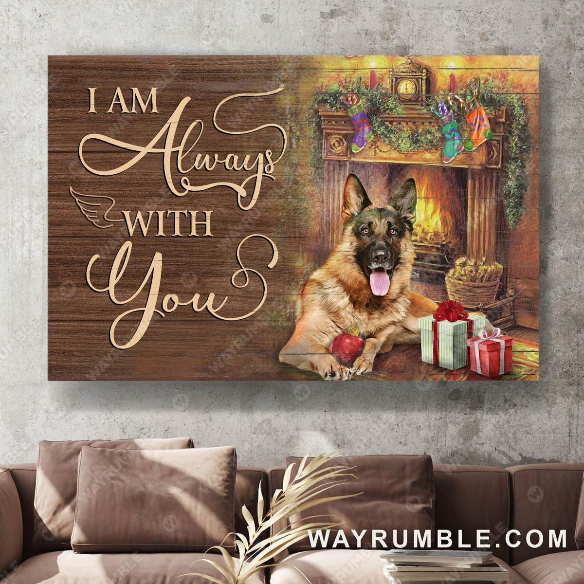 German Shepherd, By the fireplace, Christmas night, I am always with you - Dog Landscape Canvas Prints, Wall Art