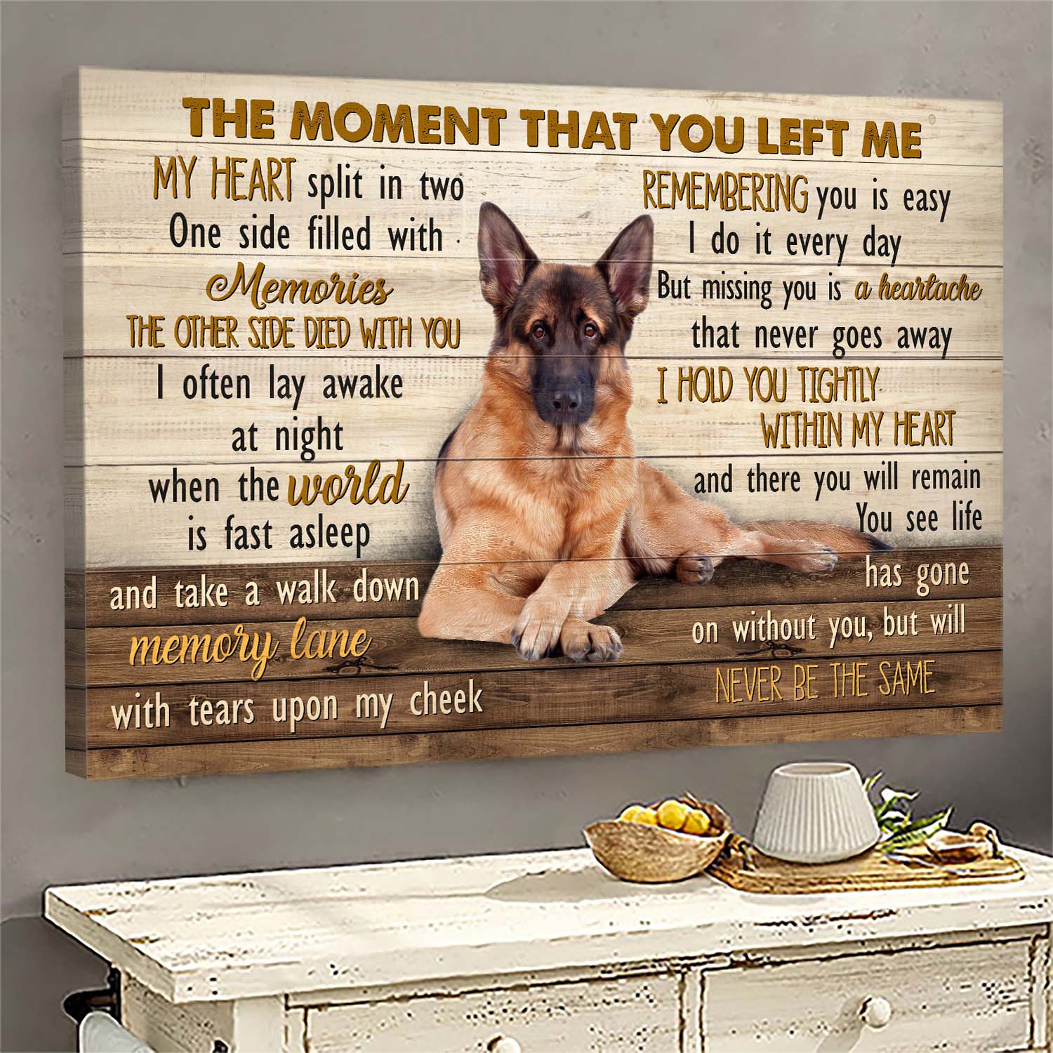German Shepherd, The moment you left me - Dog Landscape Canvas Prints, Wall Art