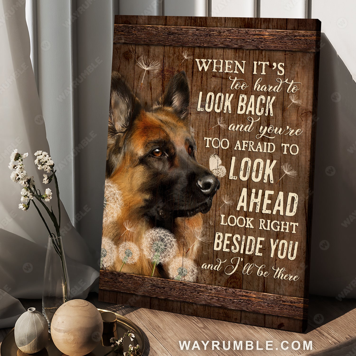 German Shepherd, Best friend, White dandelion, Look right beside you and I'll be there - Dog Portrait Canvas Prints, Wall Art