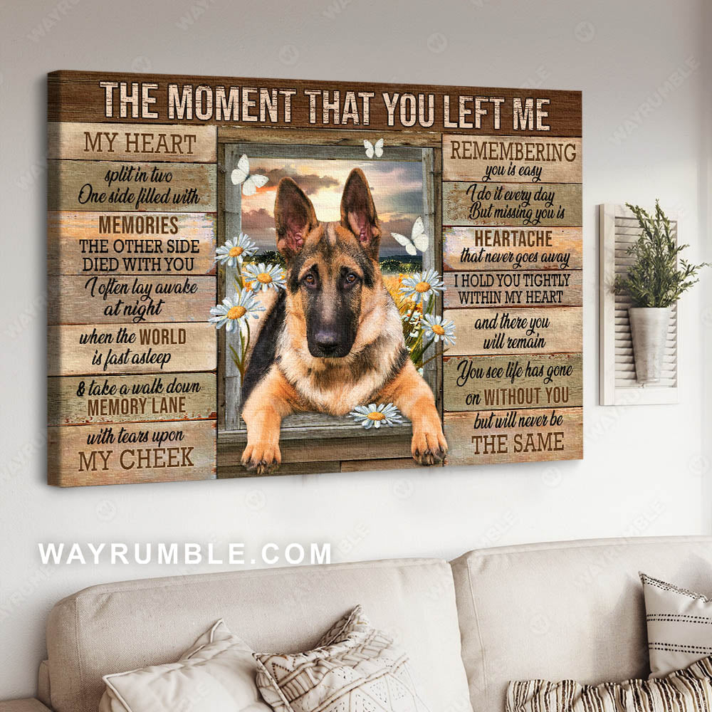 German Shepherd drawing, Daisy flower, The moment that you left me - Dog Landscape Canvas Prints, Wall Art