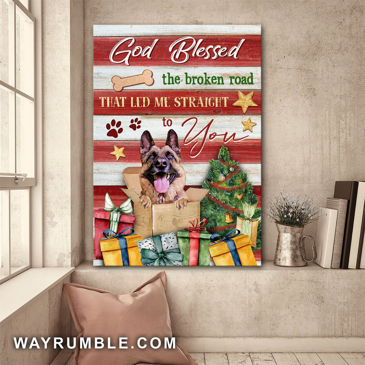 German Shepherd, Christmas gifts, God blessed the broken road - Dog Portrait Canvas Prints, Wall Art