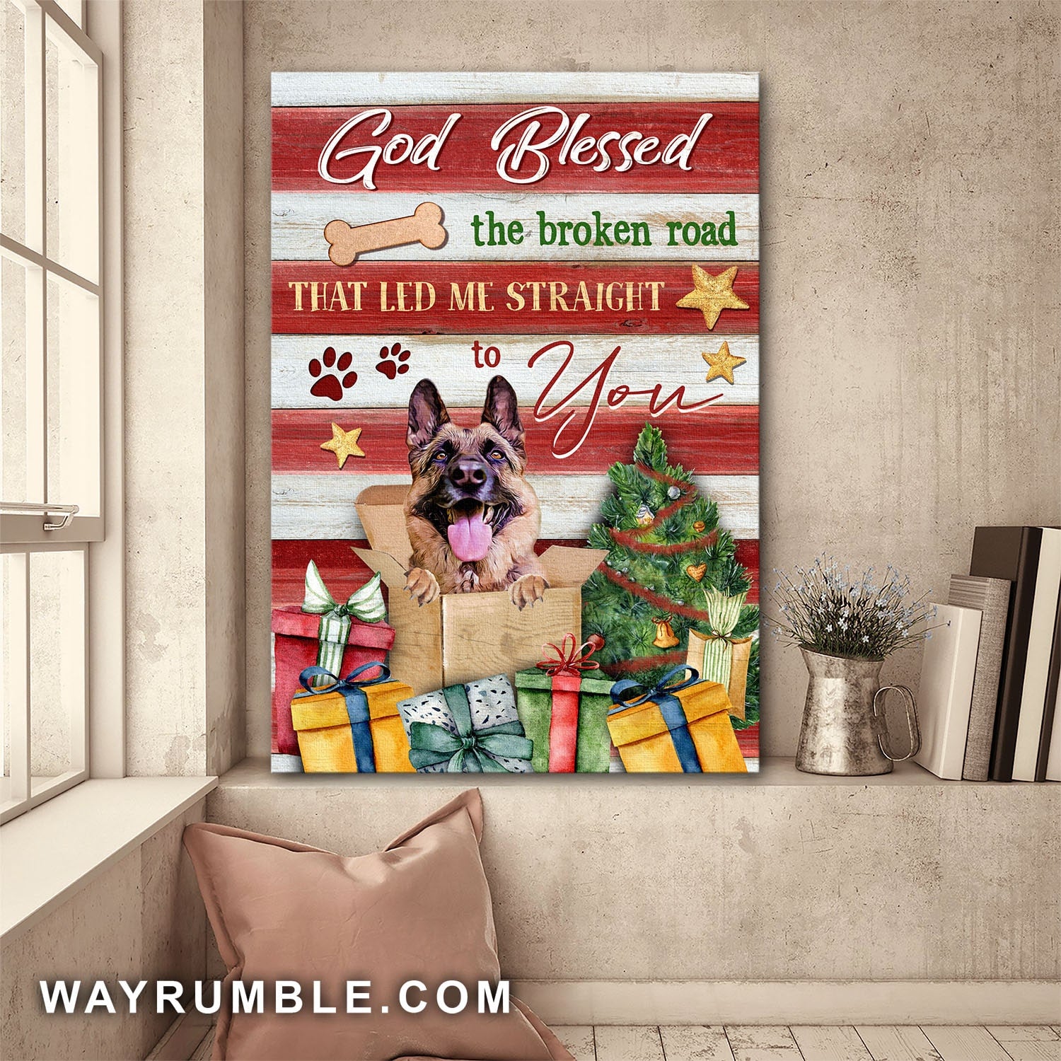 German Shepherd, Christmas gifts, God blessed the broken road - Dog Portrait Canvas Prints, Wall Art