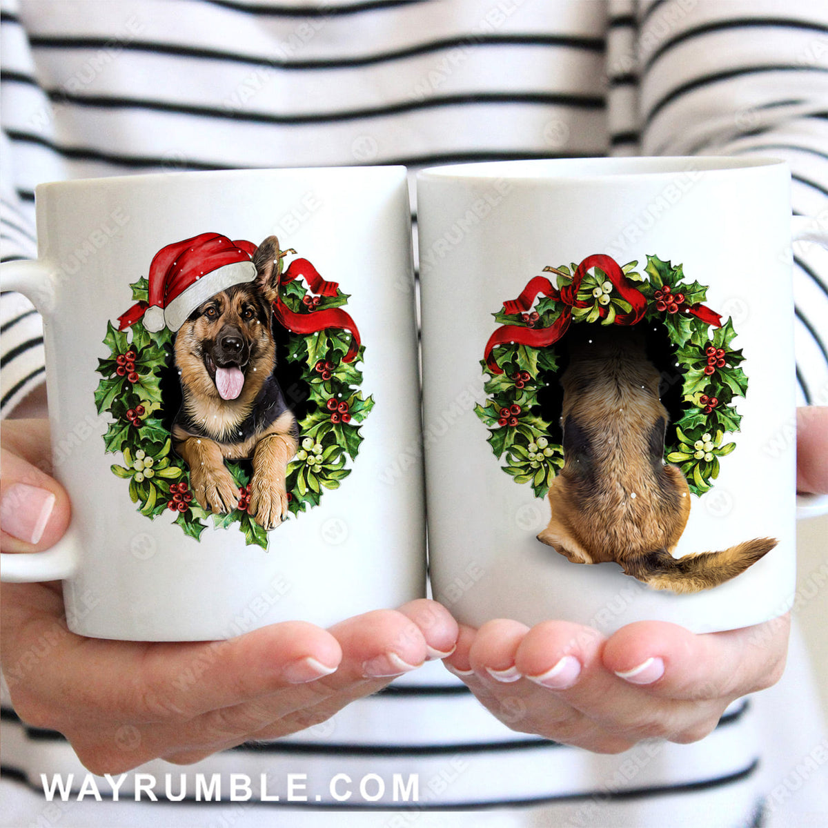 German Shepherd, Christmas wreath, Merry Christmas - Dog White Mug