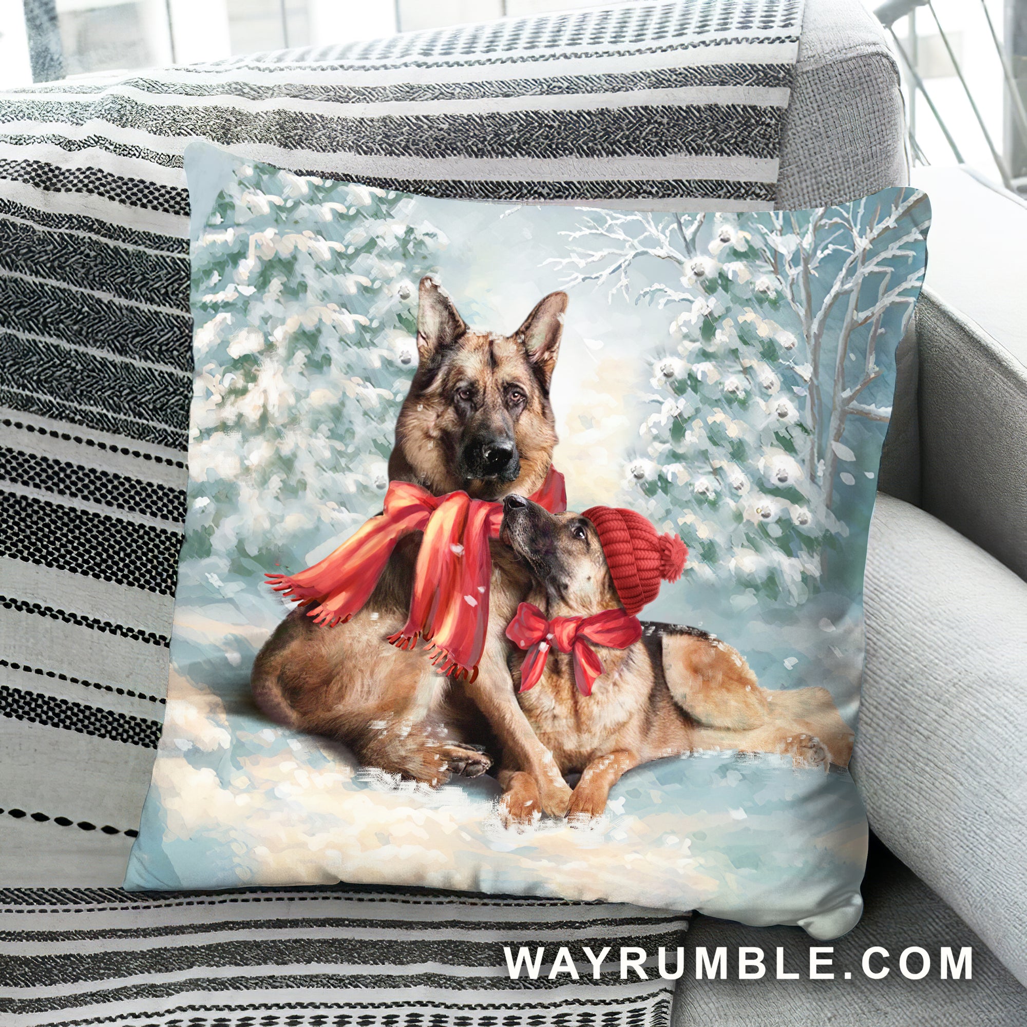 German Shepherd - Winter - Lovely Couple - AOP Pillow